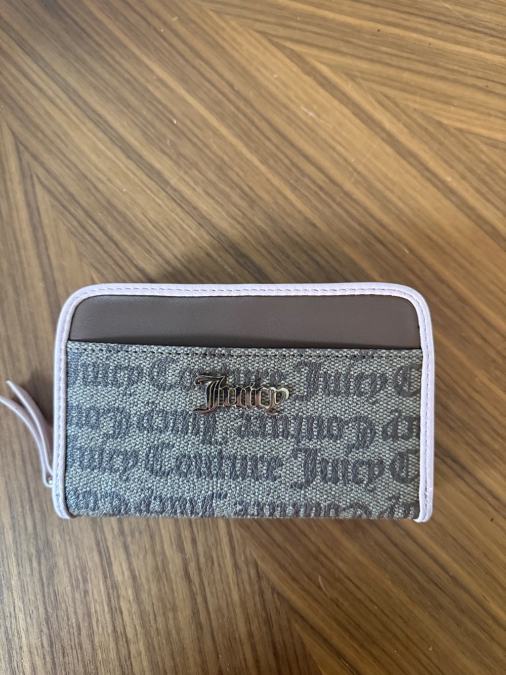 Juicy Couture Brown Logo Zip Wallet with Pink Trim Y2K Style